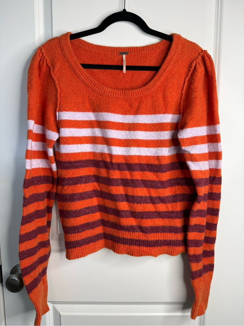 Free People Orange Stripe Alpaca Blend Pullover Sweater Small Boho Cozy